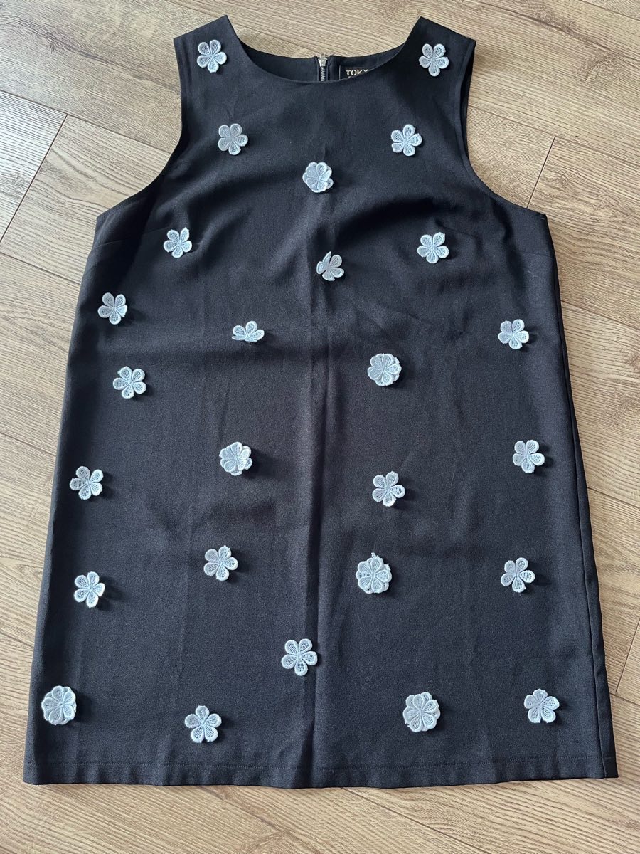 Tokyo Doll Black Shift Mini Dress with 3D Floral Detail - Size 16