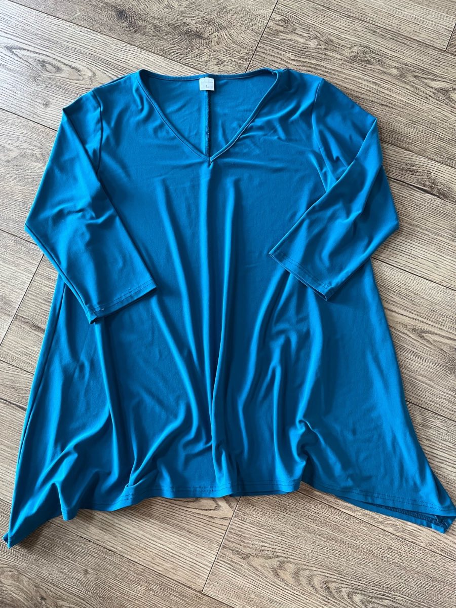 Reflections Blue V-Neck Tunic Top - Size Large - Made in UK