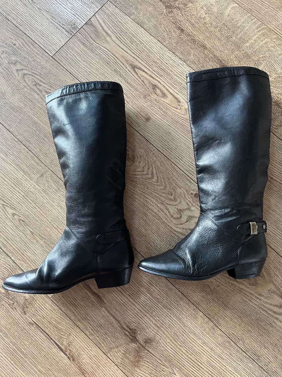 Vintage Black Leather Knee High Boots | Made in Portugal | Size 38