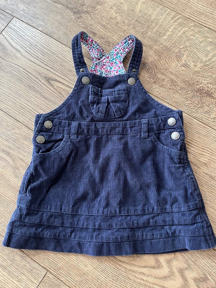 JoJo Maman Bébé Navy Corduroy Dungaree Pinafore Dress 6-12 Months