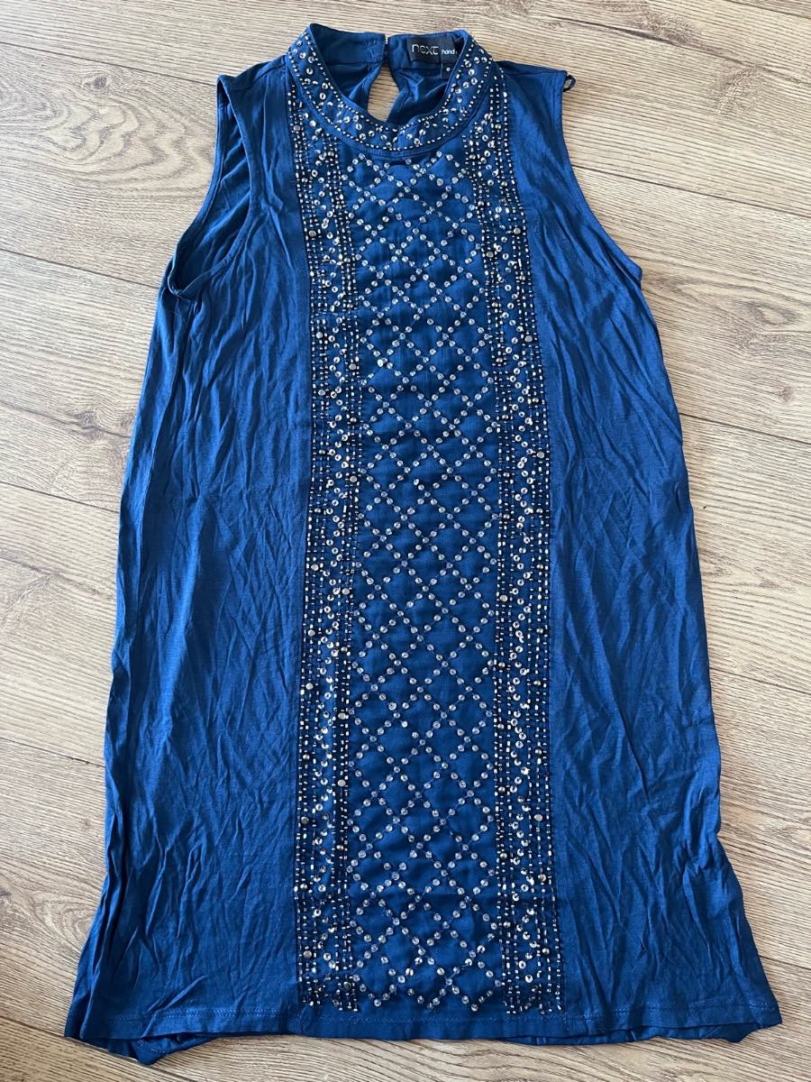 Next Blue Hand Embellished Sleeveless Tunic Dress Size 10