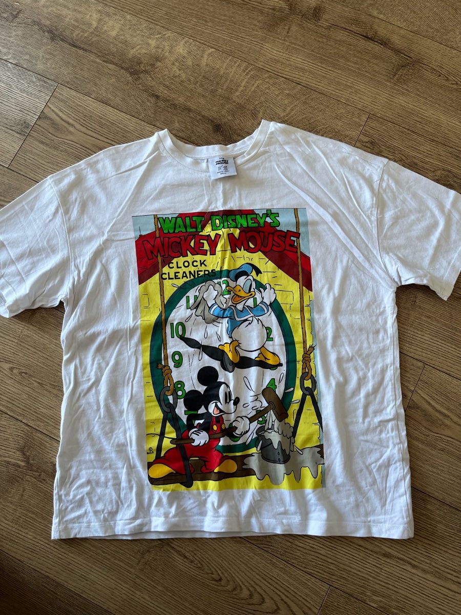 Disney Mickey Mouse "Clock Cleaners" Graphic T-Shirt - Large - White