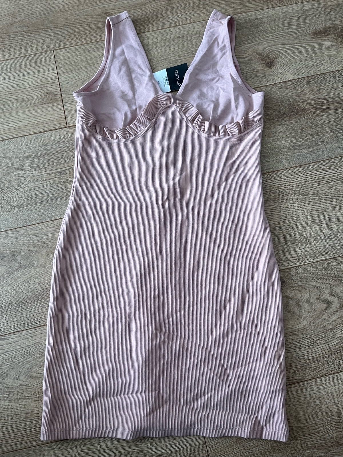 Topshop Pink Ribbed Mini Dress BNWT Size 14 Ruffle Bust