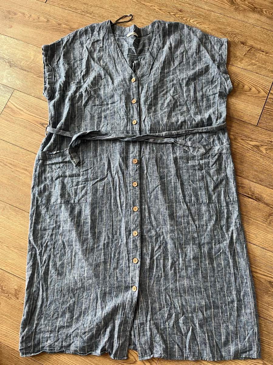 George Blue Striped Button Front Midi Shirt Dress Size 20