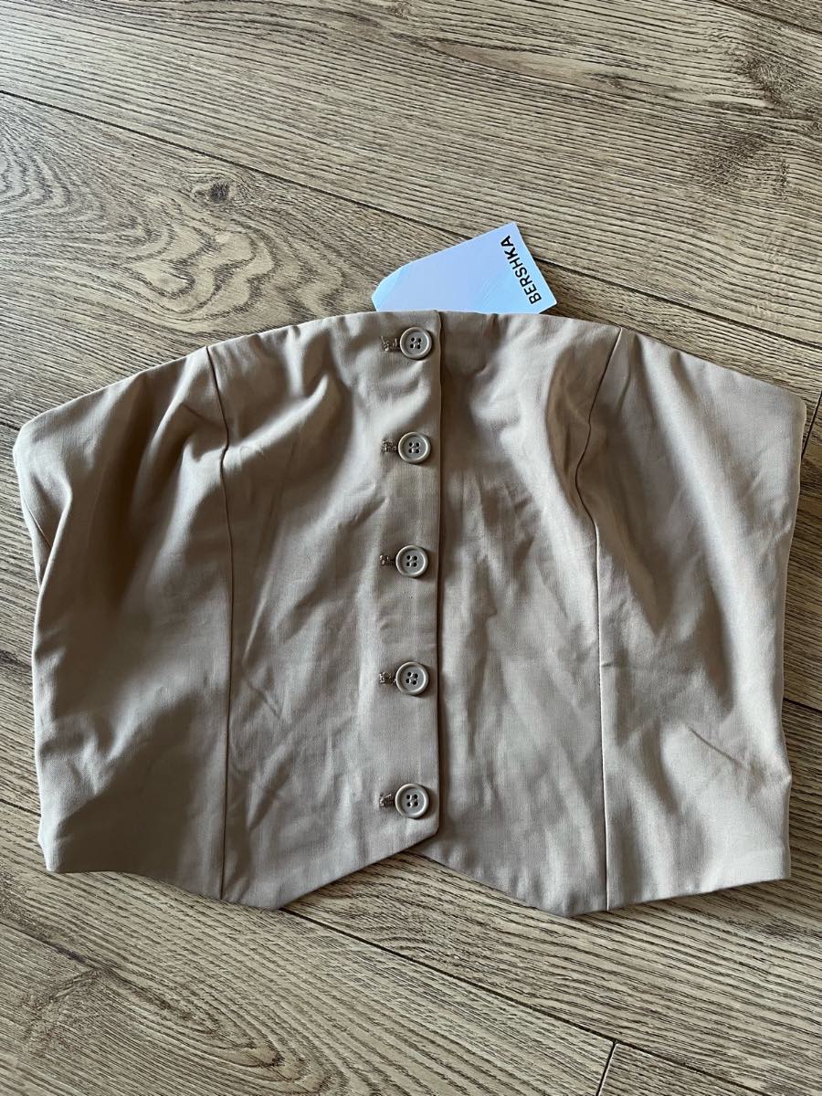 BNWT Bershka Beige Tailored Bandeau Top Waistcoat Size L
