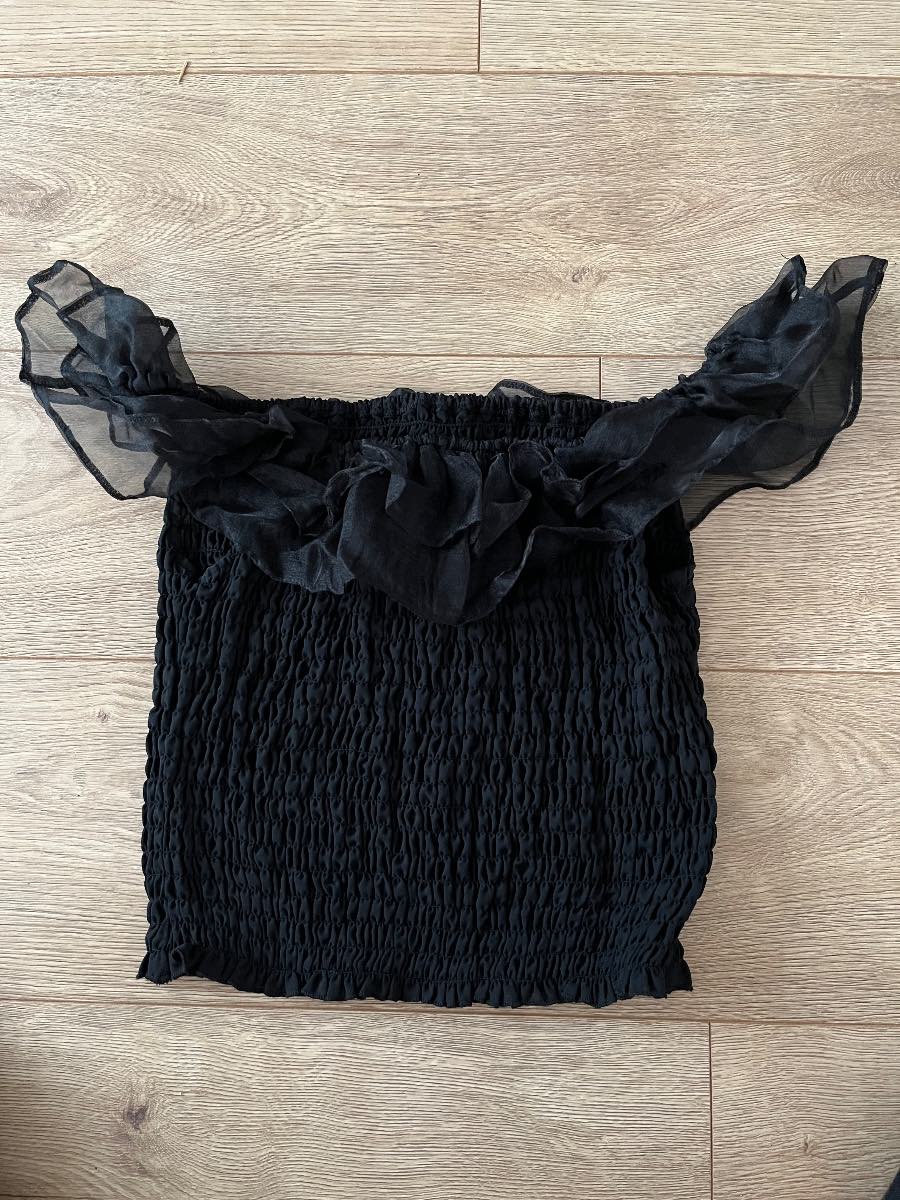 ASOS Black Ruffle Trim Smocked Crop Top, Size 8, Very Good Condition
