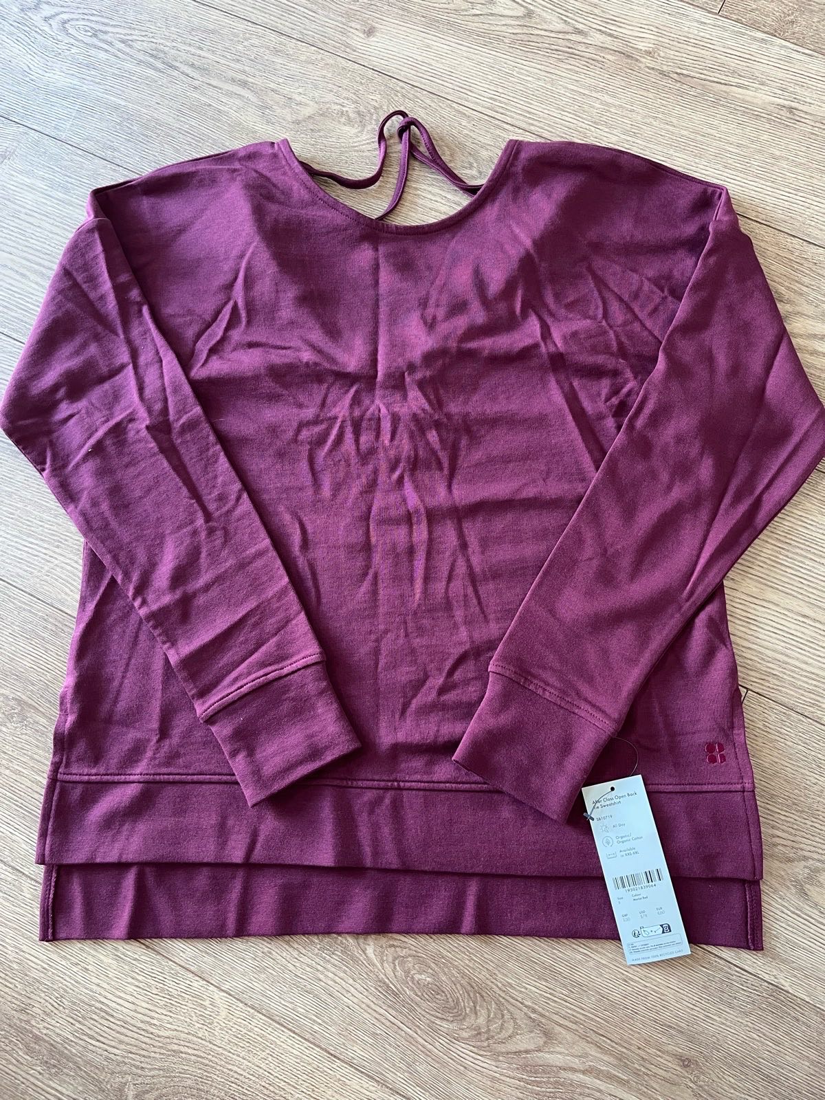 BNWT Sweaty Betty After Class Open Back Sweatshirt - Small Burgundy