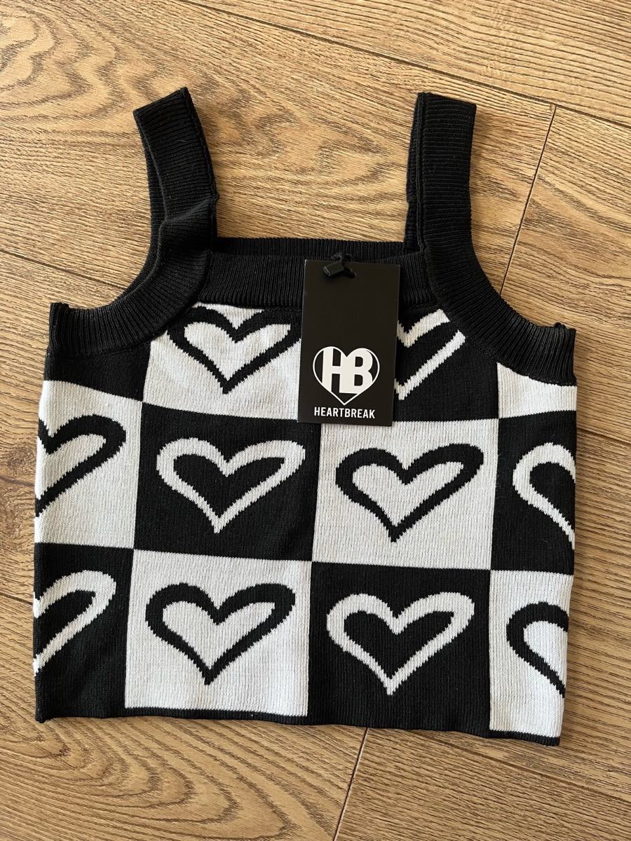 BNWT Heartbreak Black & White Checkered Heart Knit Cami Crop Top Size 6