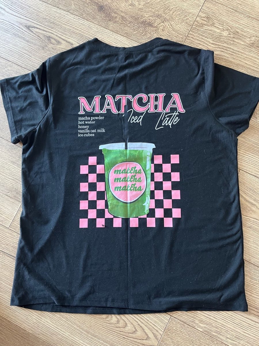 Black Matcha Iced Latte Graphic T-Shirt XL Very Good Condition