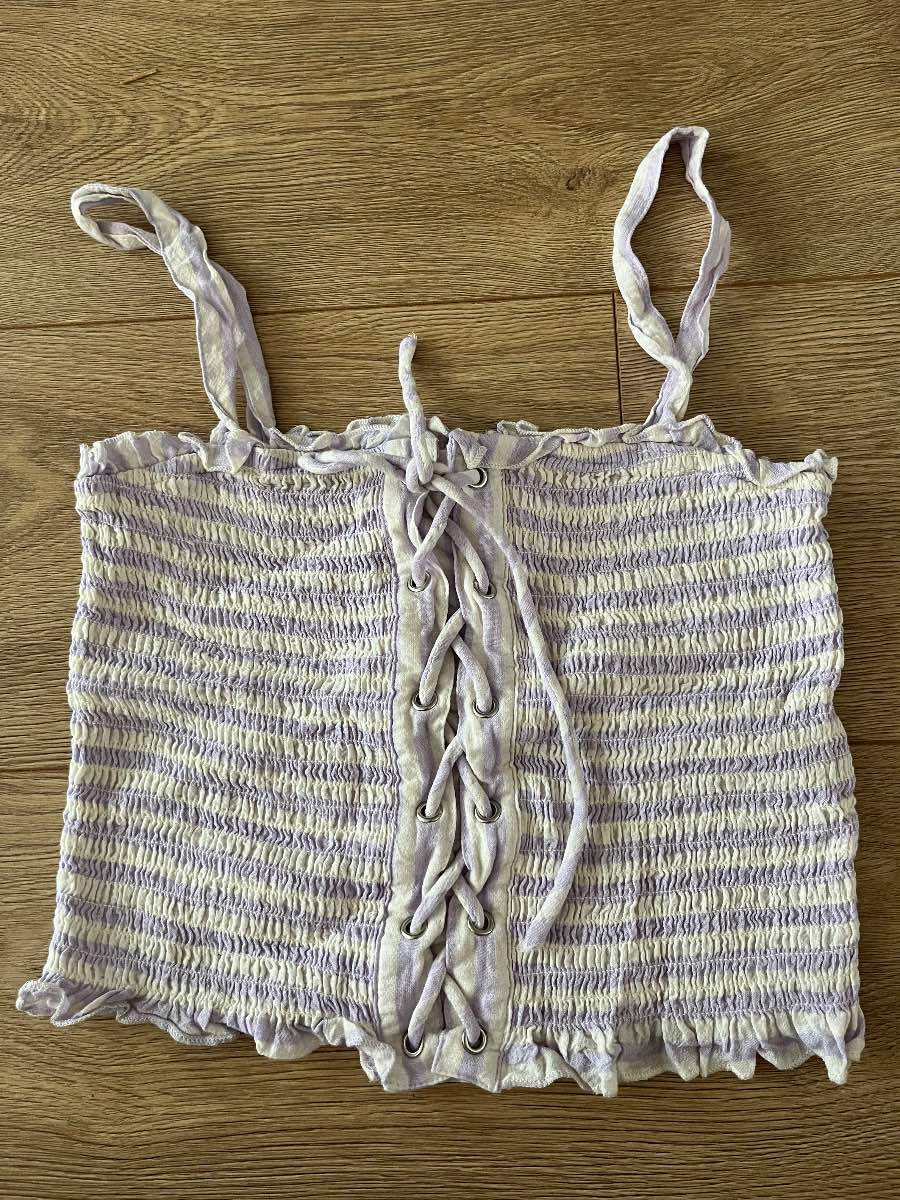Y2K Style Lilac Striped Shirred Cami Crop Top - New Look Petite Size 8