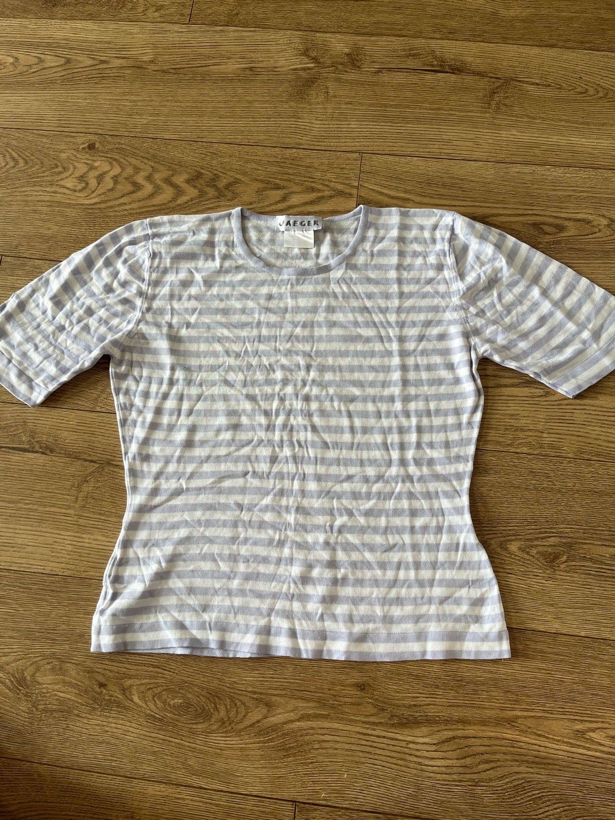 Jaeger Pastel Lilac Striped Short Sleeve Top Small Very Good