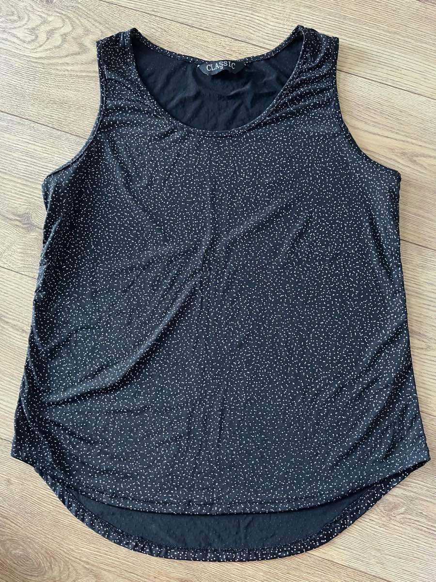 Classic Black Polka Dot Sleeveless Top - Size 12