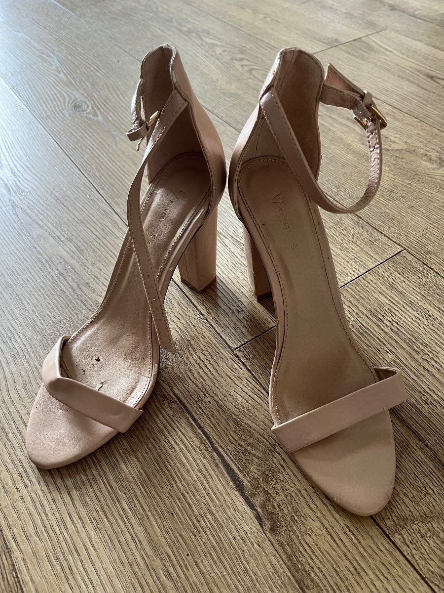 V by Very Beige Ankle Strap Block Heels - UK 6