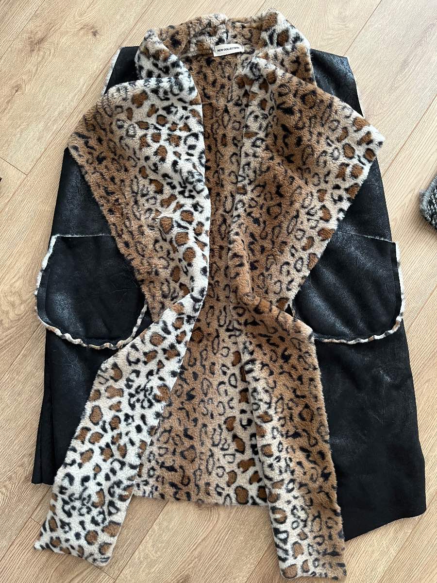 Italian Lagenlook Leopard Faux Fur & Black Suede Gilet - OS