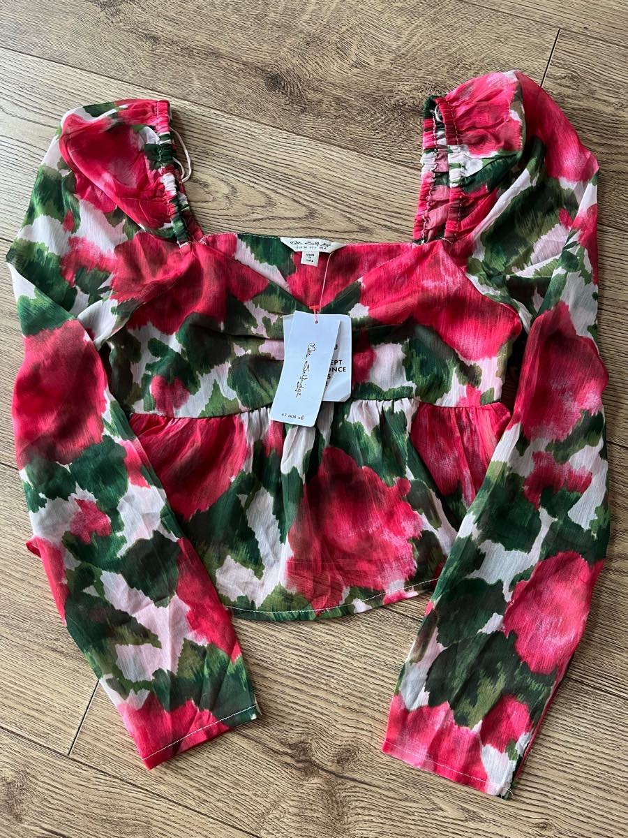 Miss Selfridge Floral Puff Sleeve Ruched Crop Top Blouse Size 6 BNWT