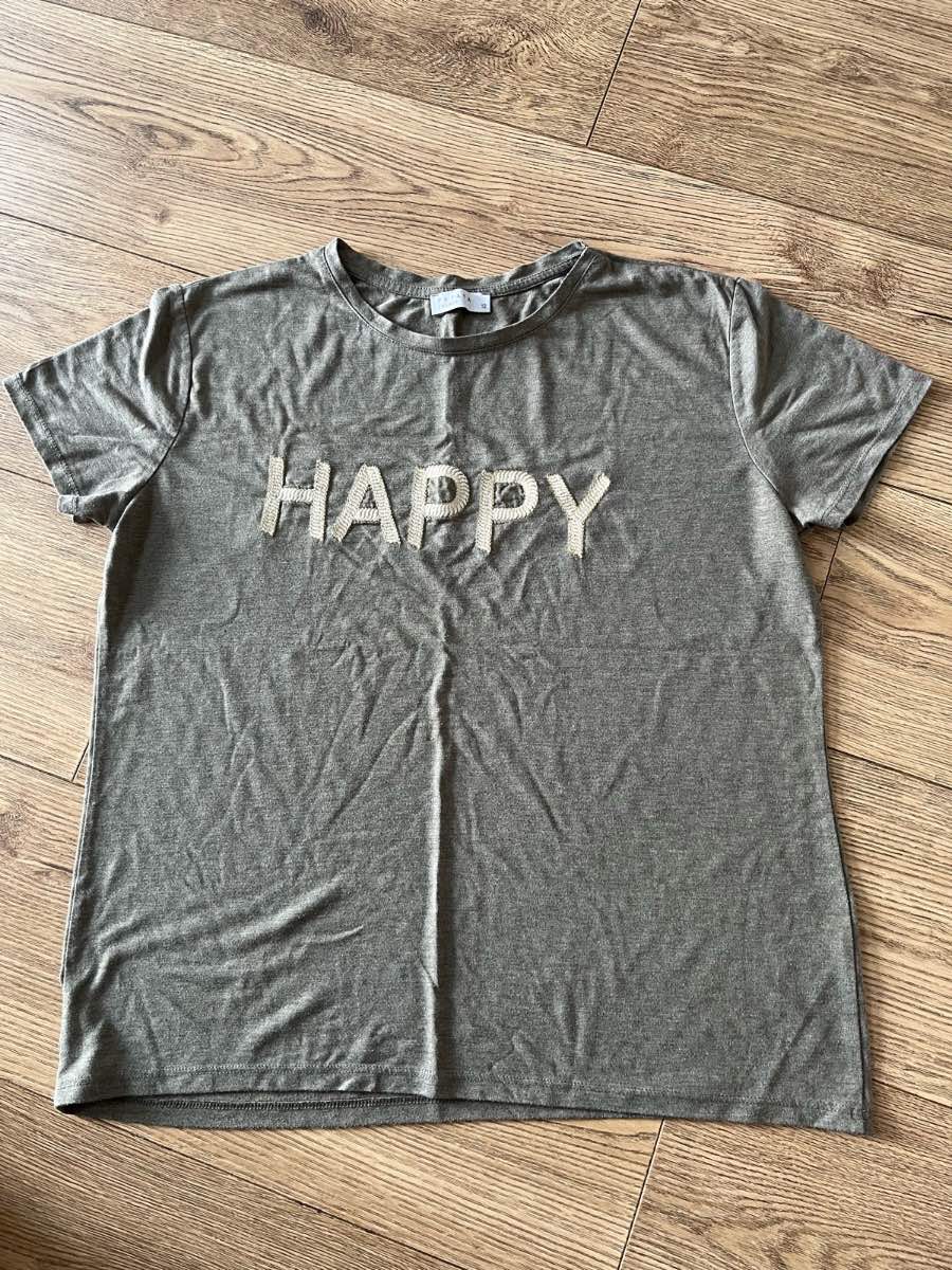 Papaya Grey 'HAPPY' Slogan T-Shirt Size 12 VGC