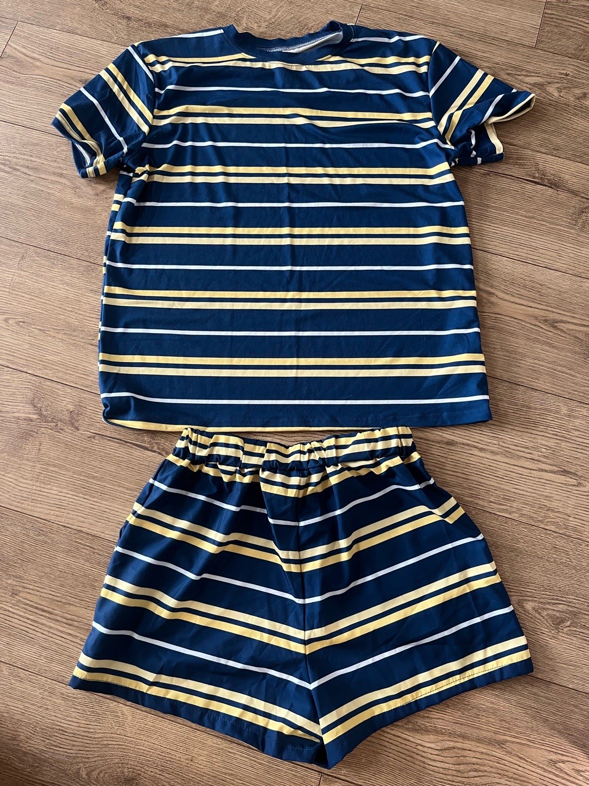 SHEIN Navy and Yellow Striped Shorts & T-Shirt Lounge Set Medium