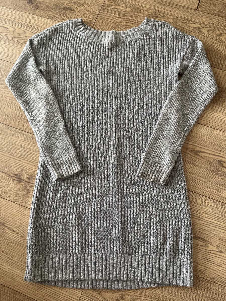 Hollister Grey Ribbed Knit Long Sleeve Sweater Dress XS
