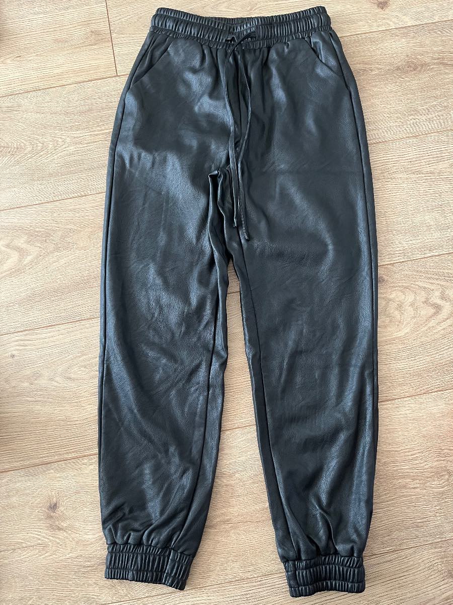 New Look Petite Black Faux Leather Joggers - Size 4