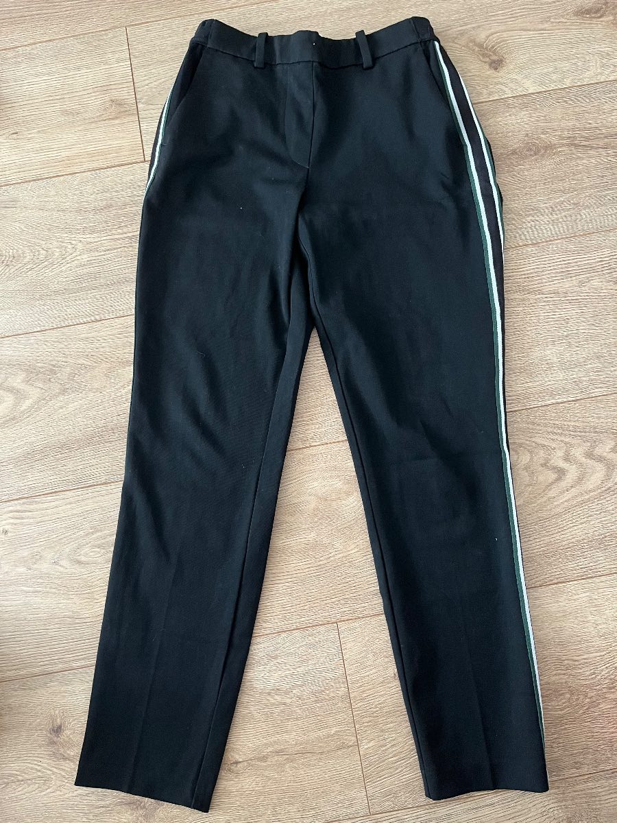 H&M Black Tailored Trousers with Green & White Side Stripe - Size 6