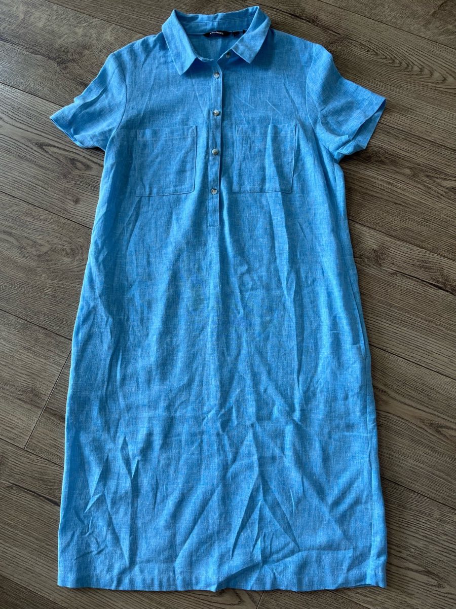 Rohan Blue Linen Short Sleeve Travel Utility Shift Dress UK 10