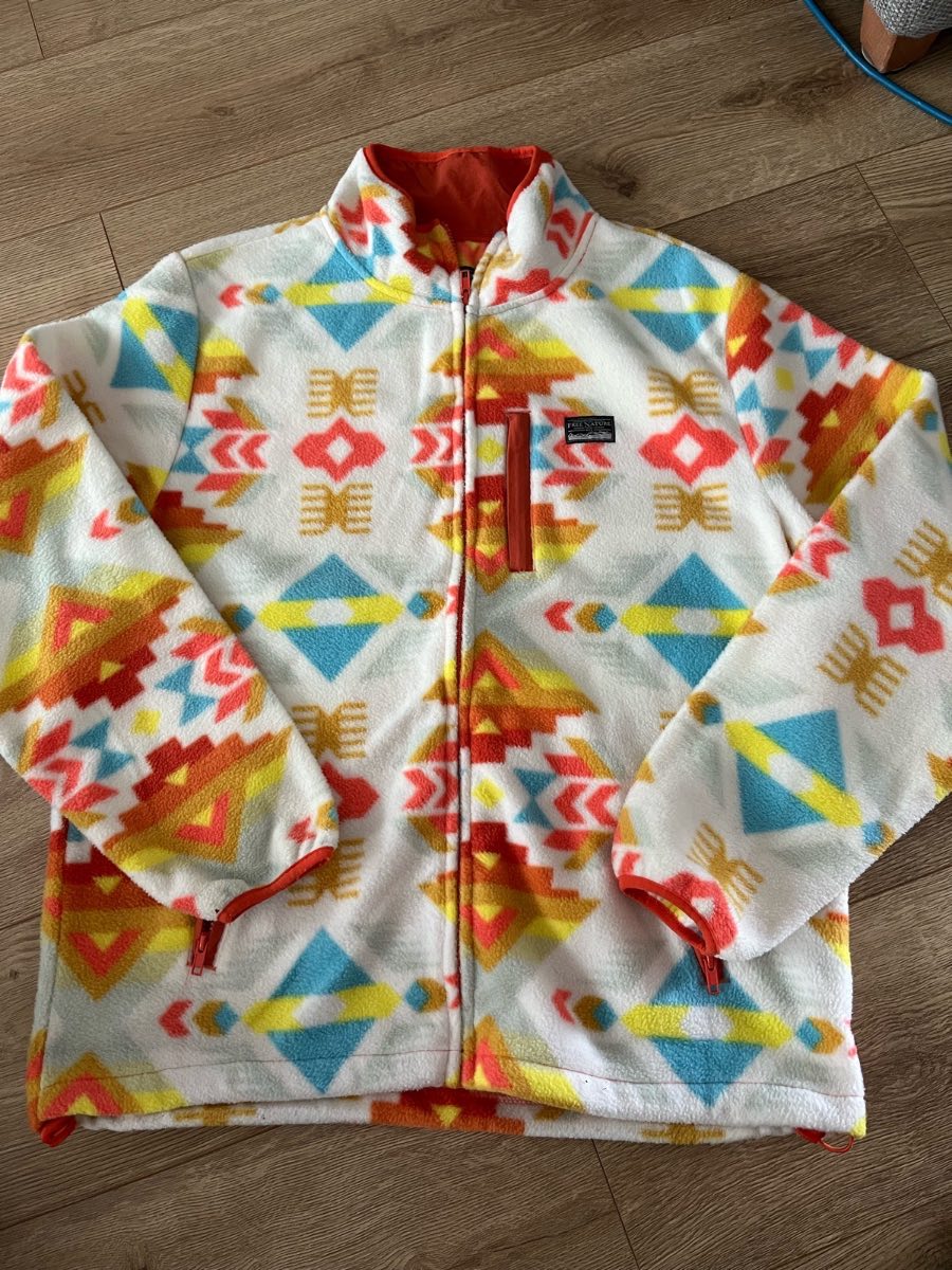 Free Nature Aztec Geometric Full Zip Fleece Jacket Large