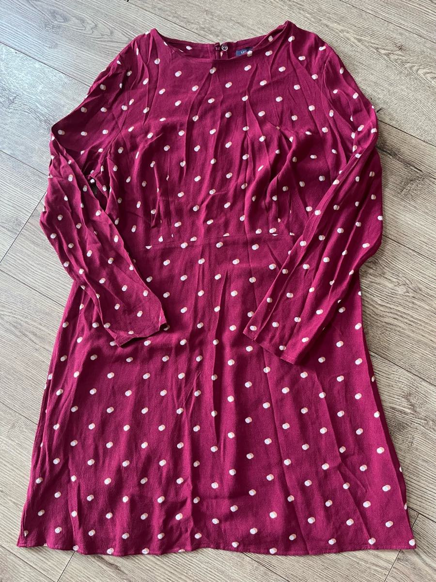 M&S Collection Burgundy Polka Dot Long Sleeve Dress Size 18