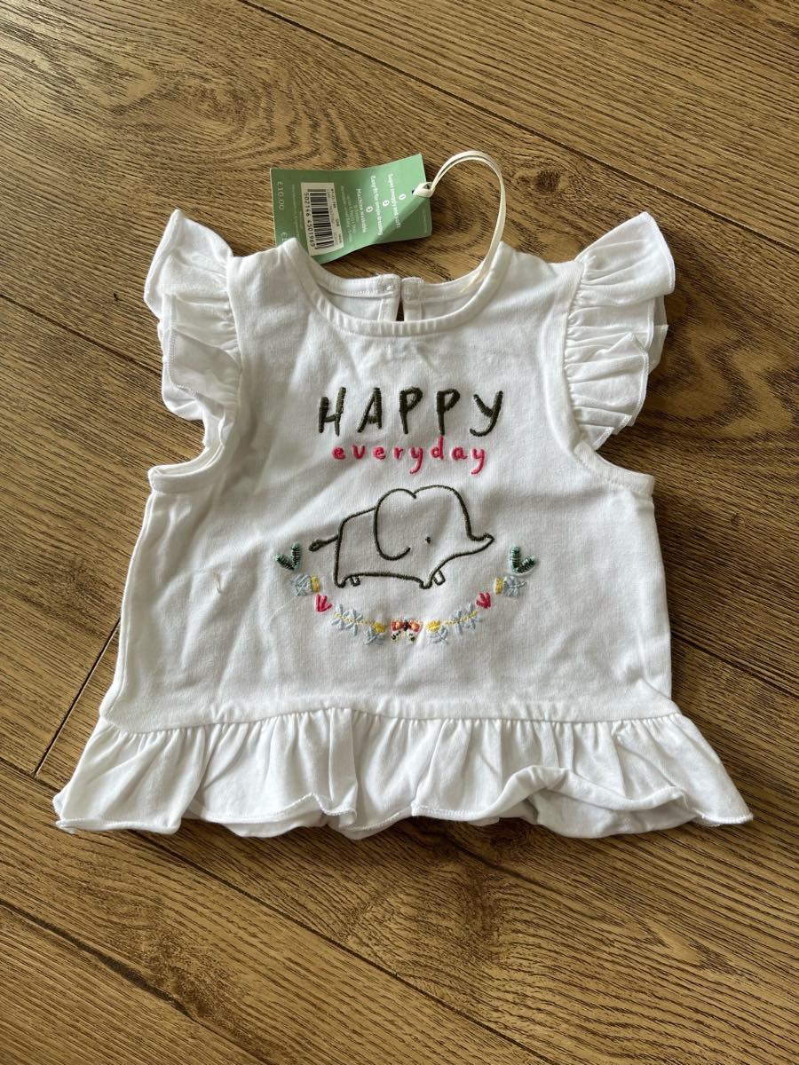 BNWT Mini Club Baby Girl White Elephant Top 0-3 Months