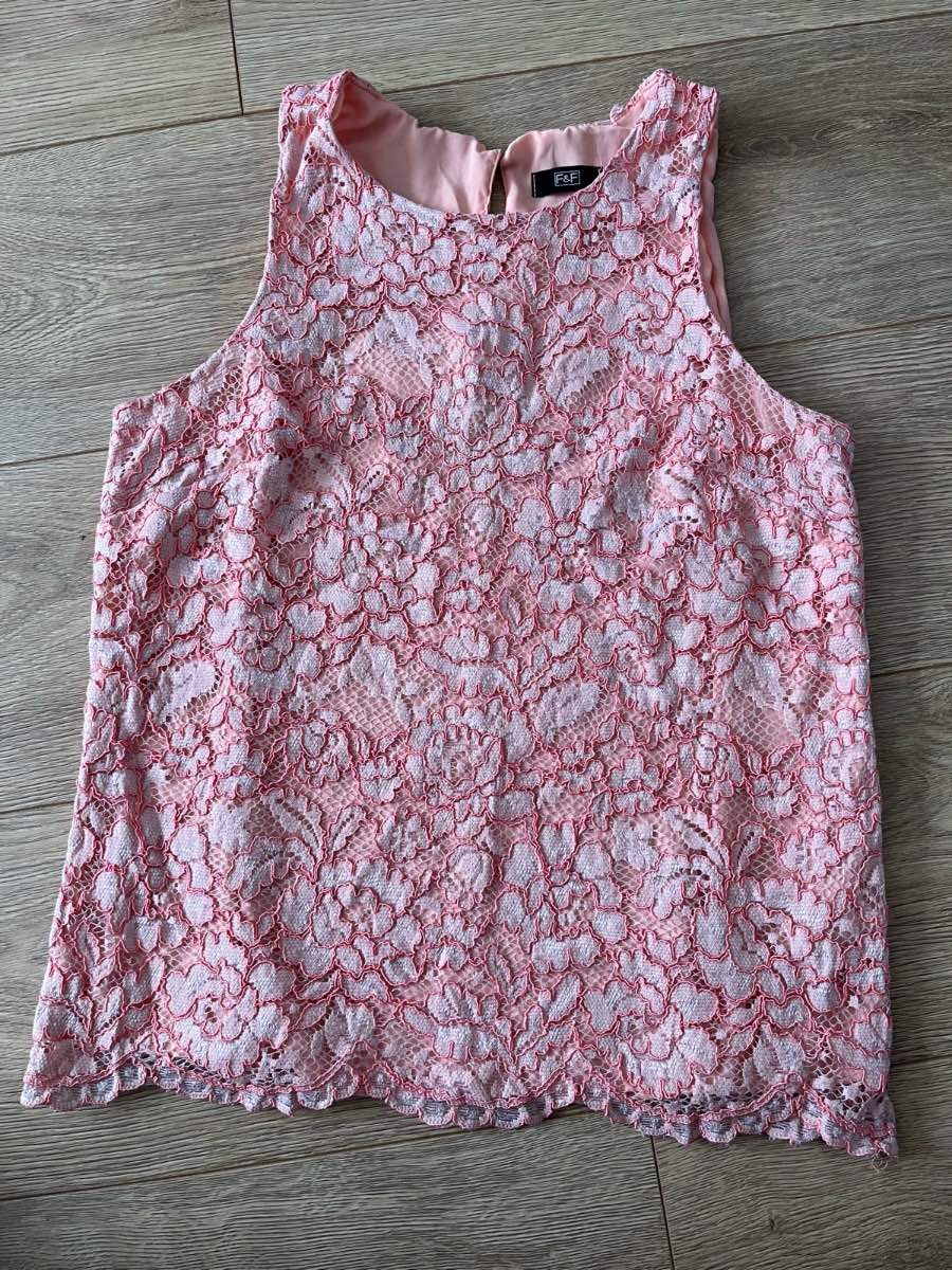 F&F Pink Floral Lace Sleeveless Top - Size 10