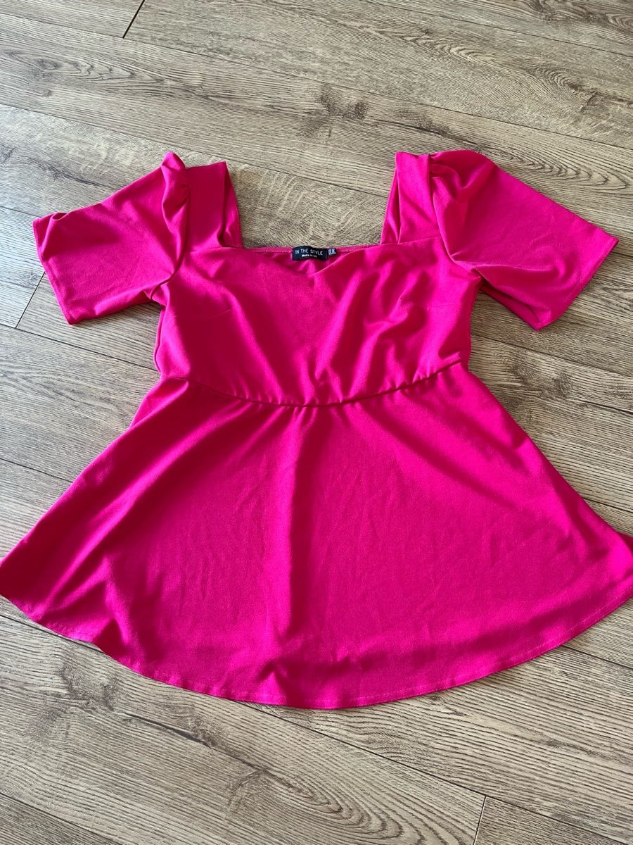 In The Style Bright Pink Puff Sleeve Top Plus Size 22