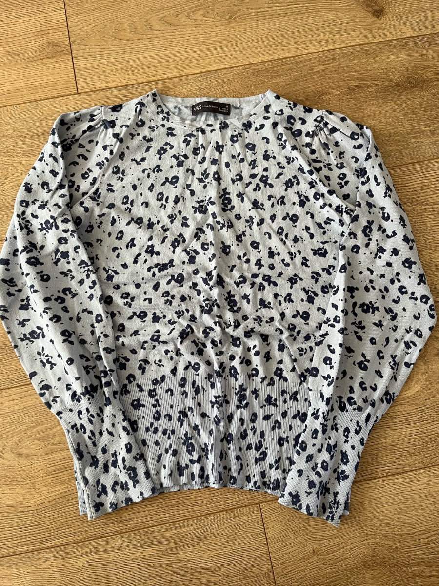 M&S Collection Blue Animal Print Crew Neck Jumper Size 10