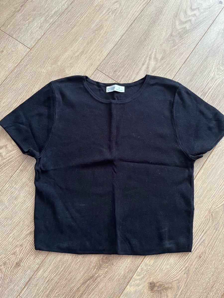 Primark Black Ribbed Crop Baby Tee | Size L