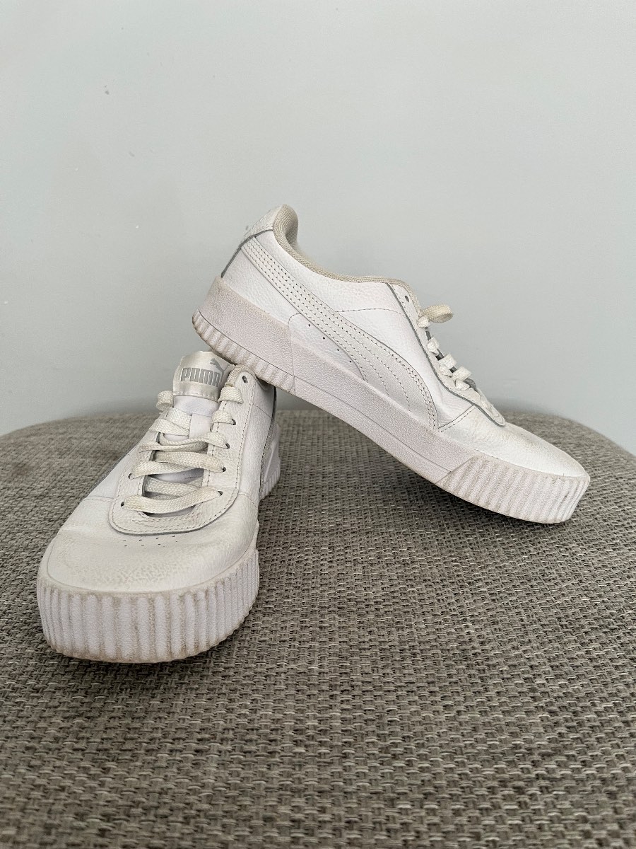 Puma Carina 2.0 White Leather Platform Sneakers - UK 4