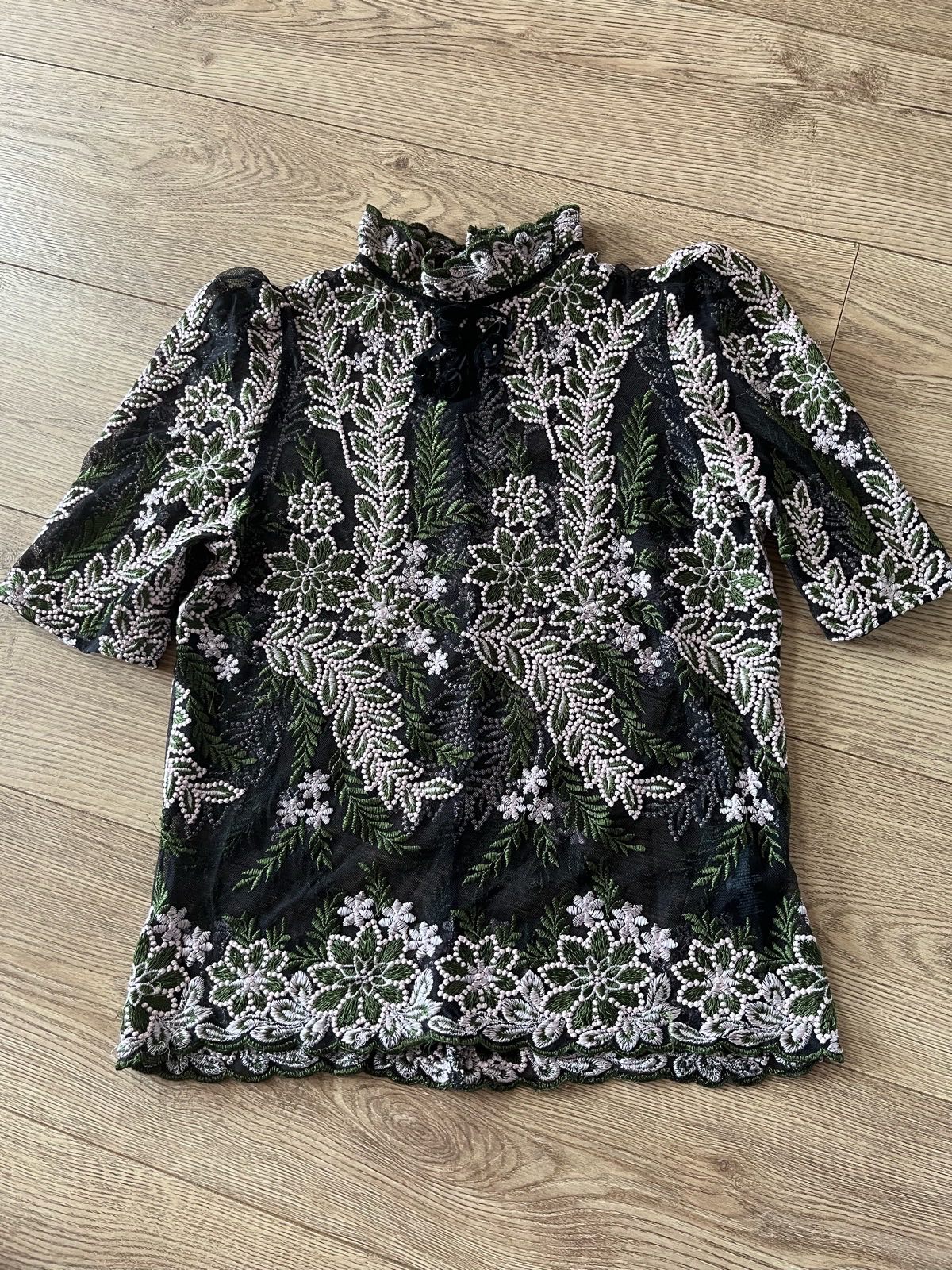 Next Black Embroidered Mesh High Neck Blouse Top Size 8