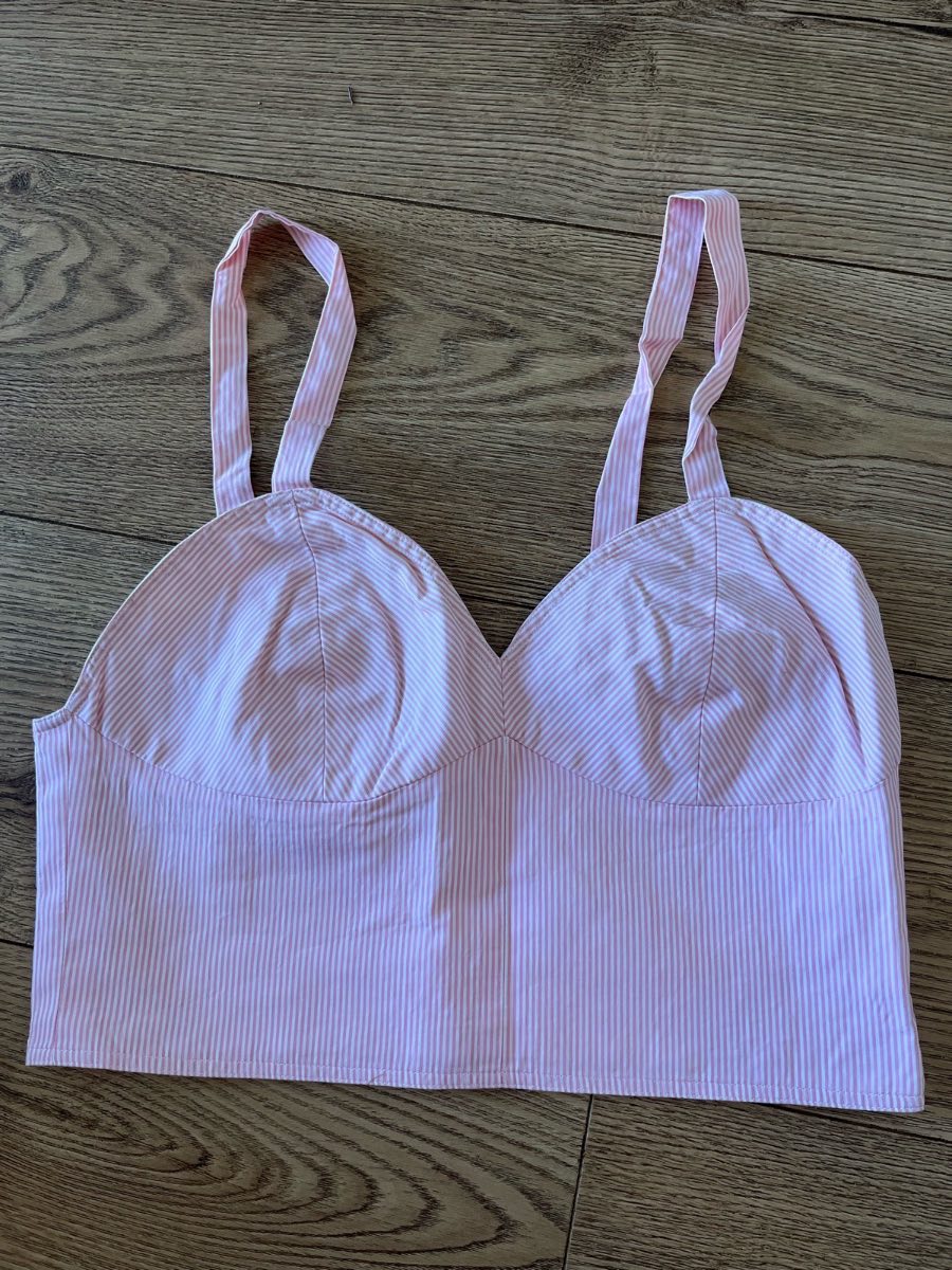 G Due Pink Pinstripe Corset Style Cami Crop Top Size S / 36