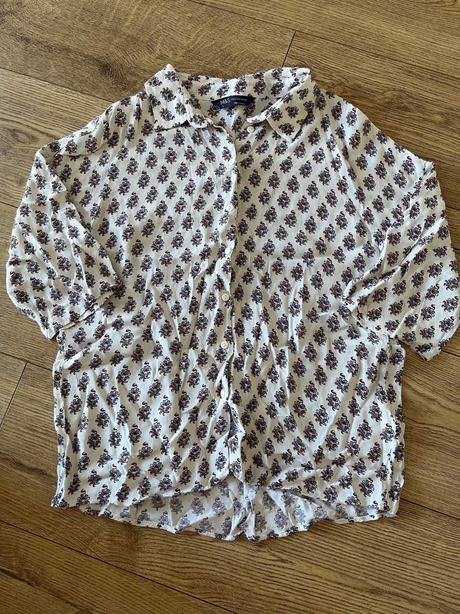 M&S Collection Printed Button Up Blouse Shirt Size 6