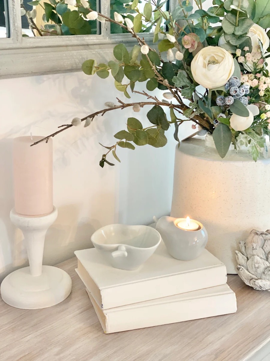 Apple & Pear Candle Holder & Dish Set  - Light Grey