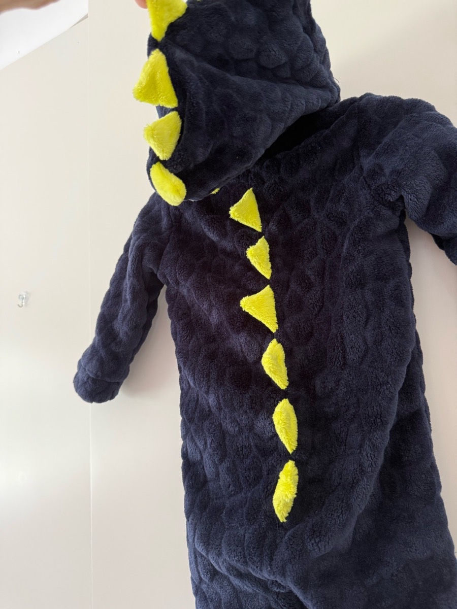 🦖 Fred & Flo Navy Dinosaur Fleece Pramsuit / Snowsuit 9–12 Months 🦕