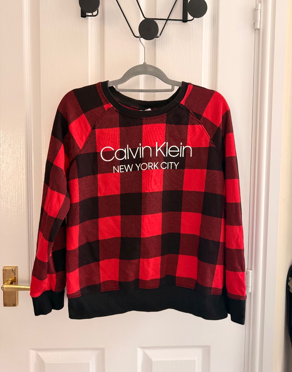 Calvin Klein red and black checkered sweatshirt size M