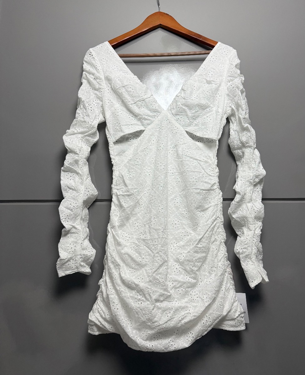 White summer ruched embroidered dress ASOS size 8