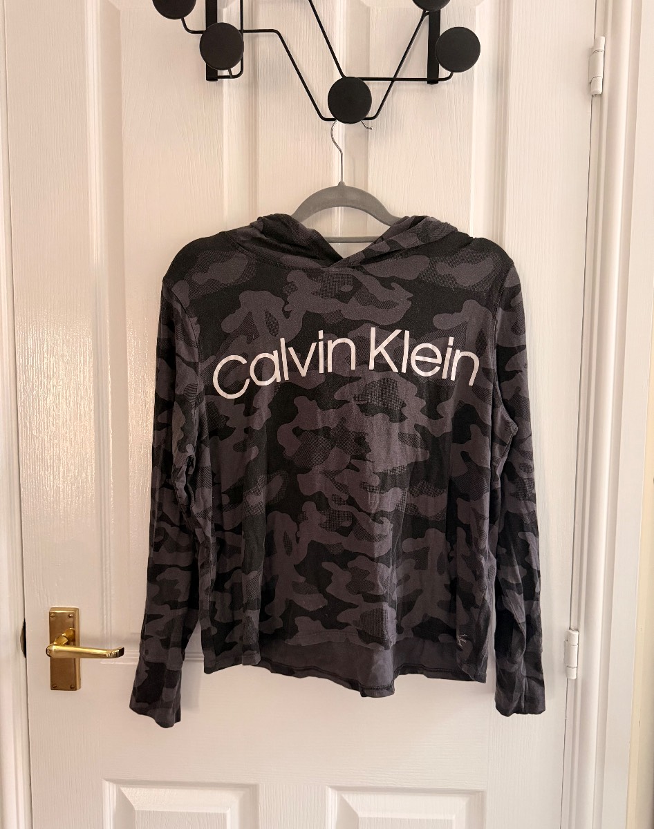 Calvin Klein long sleeve hoodie top cameo grey size S