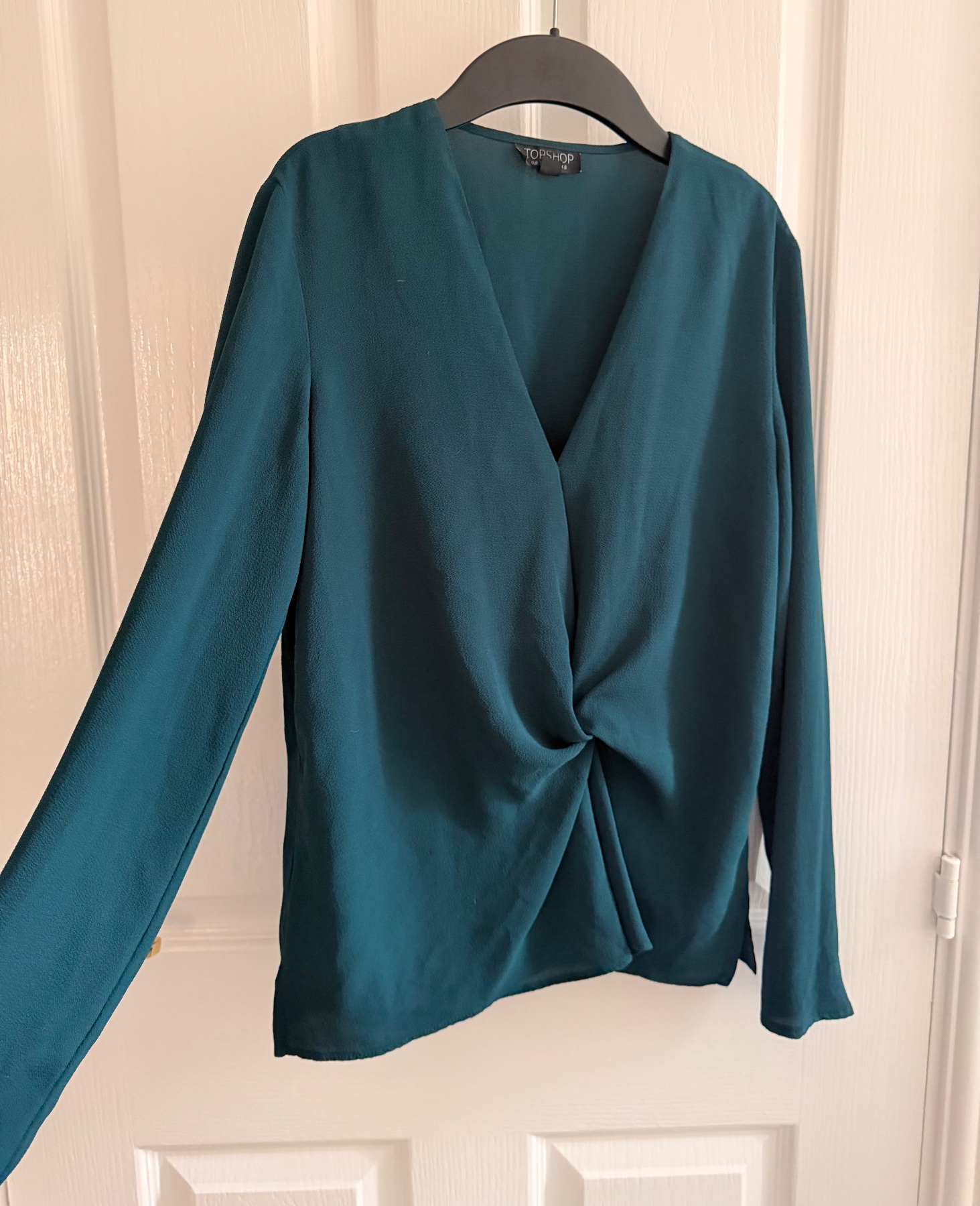 Topshop bottle green long sleeve blouse UK8