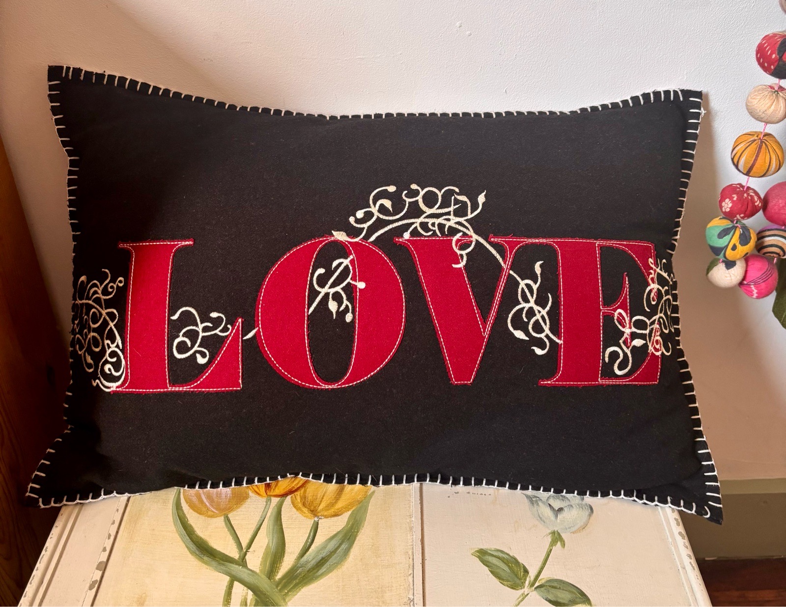 Beautiful Felt appliqué   cushion