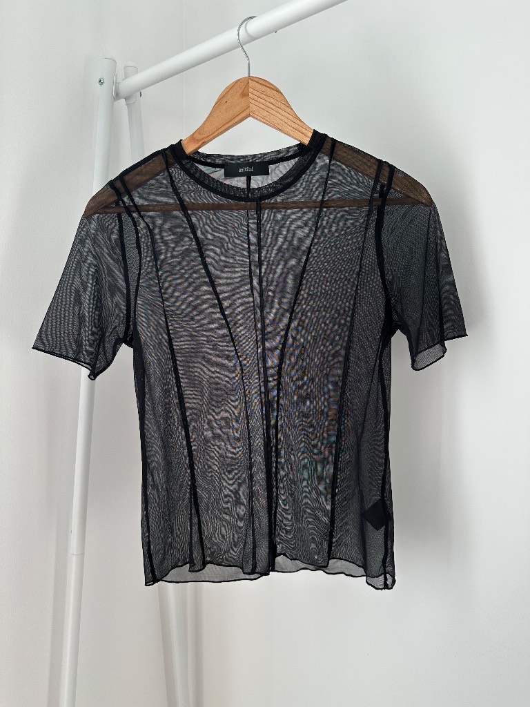 Y2K Women’s Black Sheer Mesh Short Sleeve Top