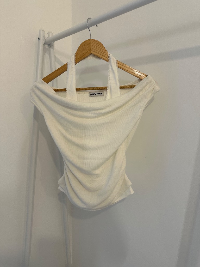 Y2K/Korean Fashion Summer Must Have Off-the-Shoulder 2-in-1 Layered Halter Top in Cream / Off-White