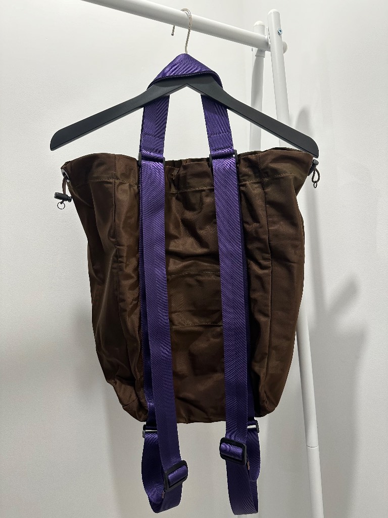 Brown And Purple Nylon Tote Backpack Convertible Travel Shoulder Bag