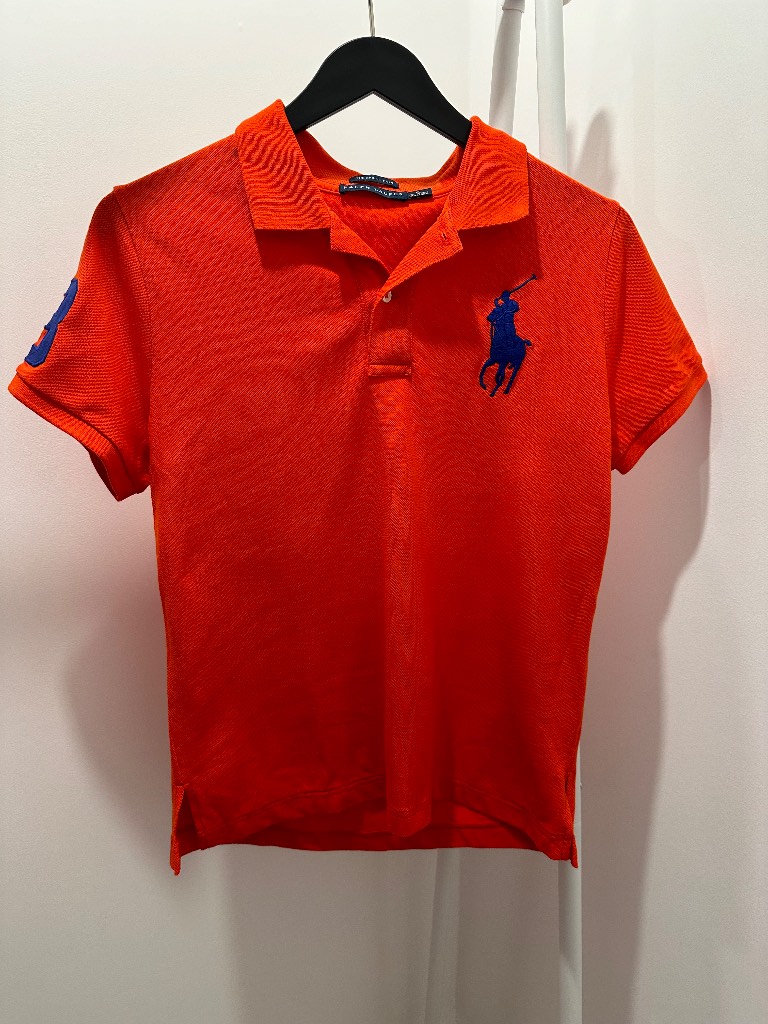 Polo Ralph Lauren Women's Big Pony "The Skinny Polo" Shirt Orange Blue - Size XL