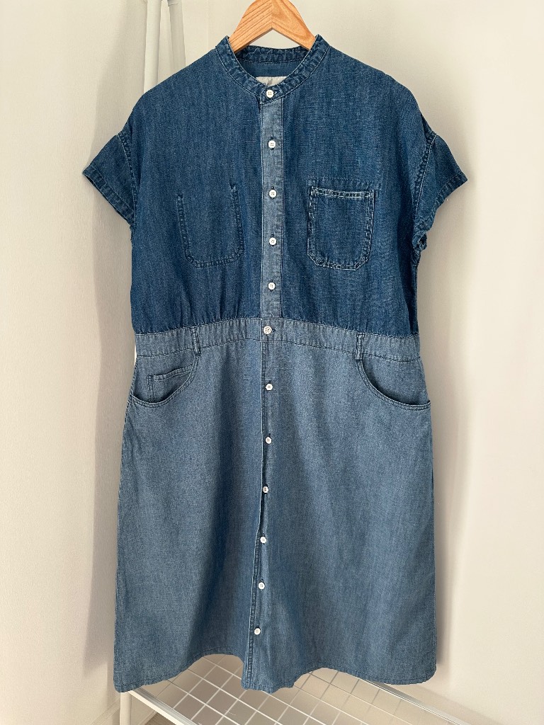 Japanese Brand Women’s Two-tone Denim & Linen Shirt Dress