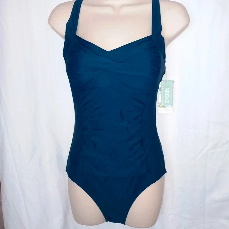 New Square Neck Twist Front Swimming Costume Padded Ruched Tummy Control
