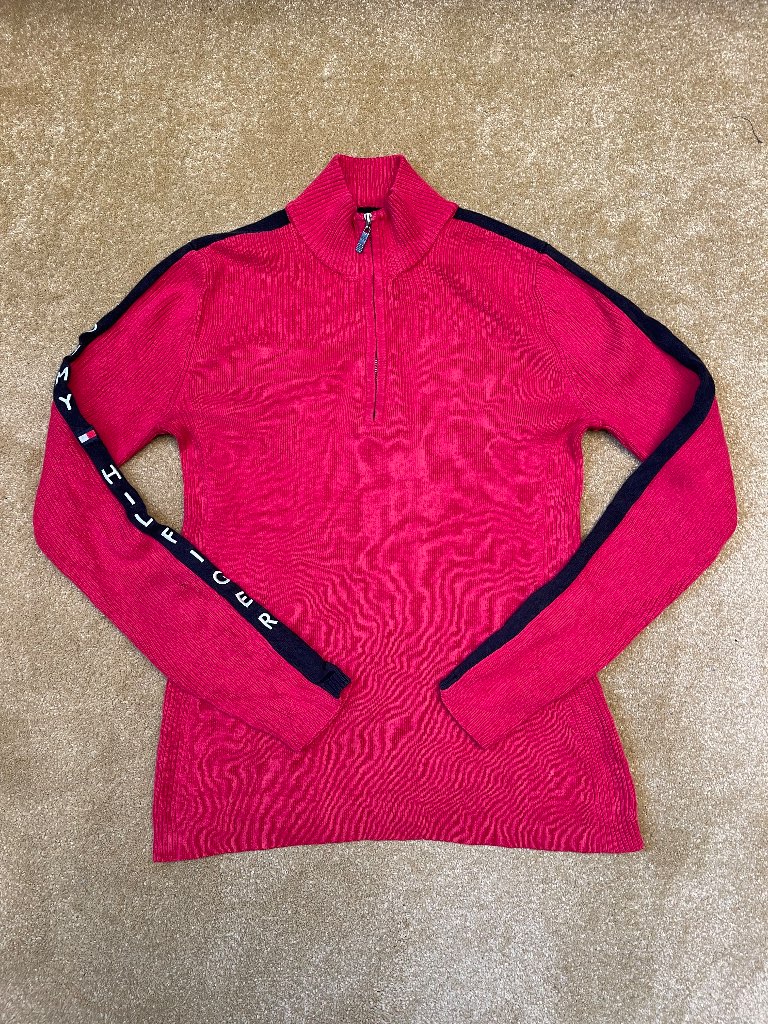 Women’s Tommy Hilfiger Ribbed Knitted 1/4 Zip Red Jumper Size S